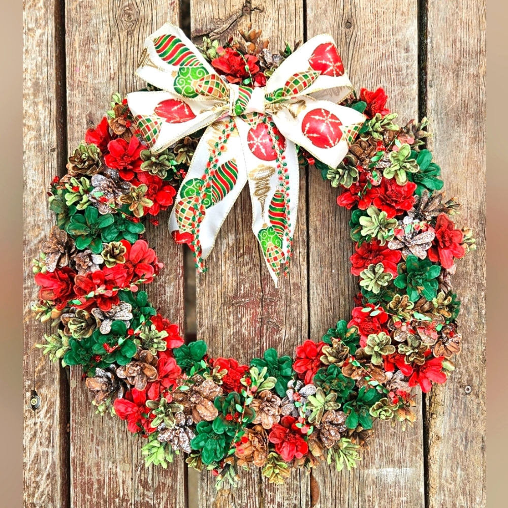 Festive 18" Pinecone Flower Christmas Wreath